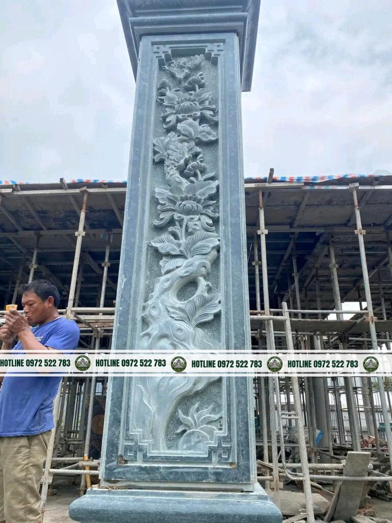 Cột trụ đồng đá chạm khắc tinh xảo, chuẩn phong thủy tại làng nghề Ninh Vân 20+ năm kinh nghiệm. Tư vấn thiết kế miễn phí – gọi 0972 522 783.