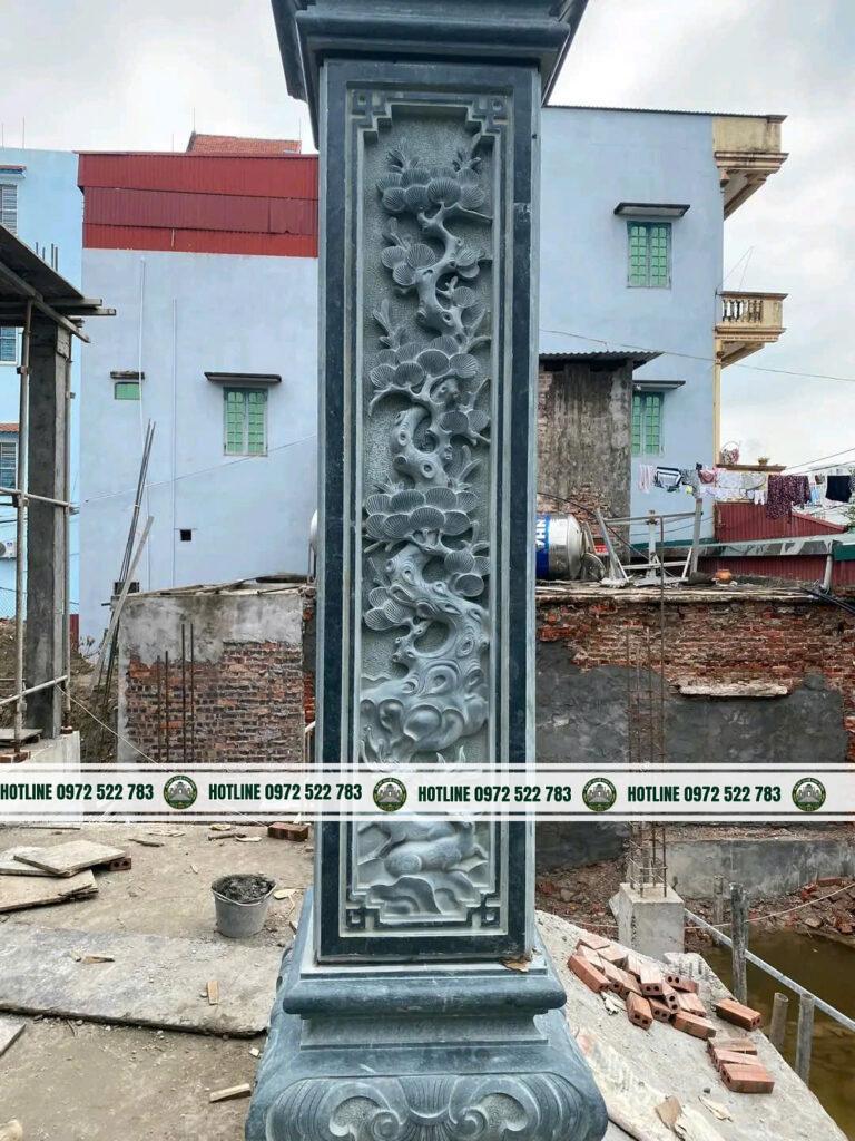 Cột trụ đồng đá chạm khắc tinh xảo, chuẩn phong thủy tại làng nghề Ninh Vân 20+ năm kinh nghiệm. Tư vấn thiết kế miễn phí – gọi 0972 522 783.