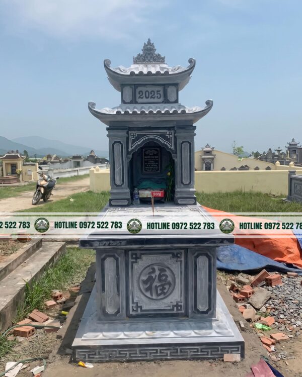 Mộ Đá 2 Mái – Kiểu Dáng Cân Đối, Bền Vững, Chuẩn Phong Thủy