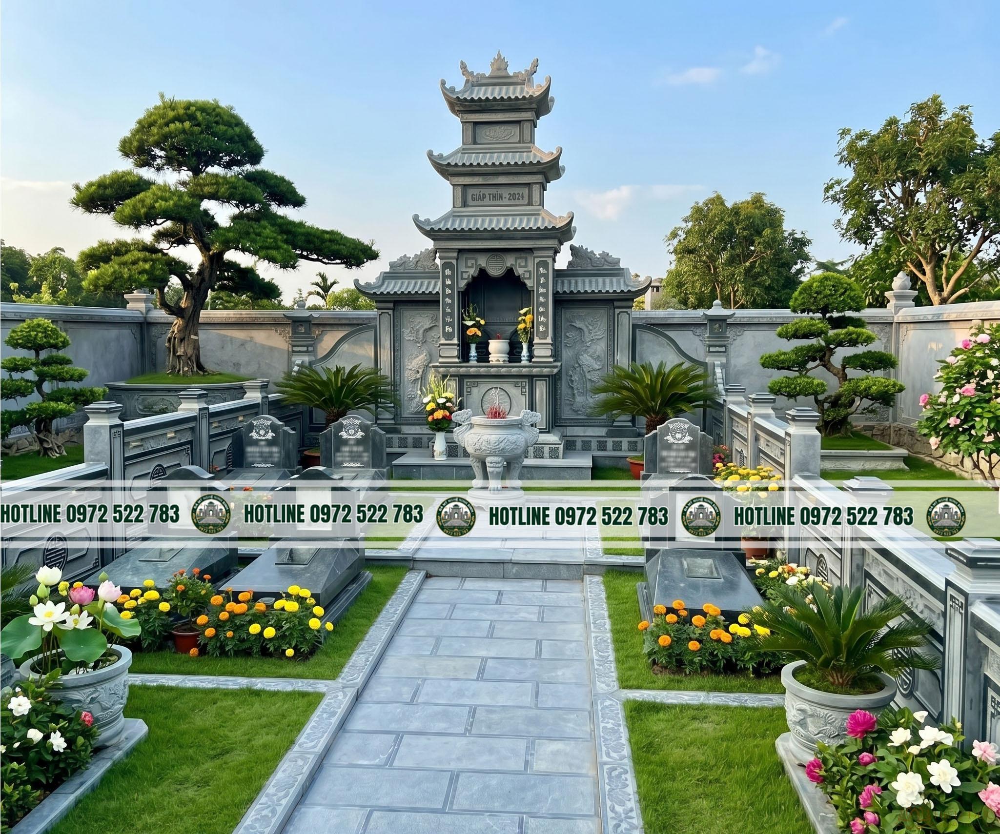 Khuon-Vien-Khu-Lang-Mo-Da-Xanh-Reu-Gia-Toc-3-Mai-Dao Khu Lăng Mộ Gia Đình – Không Gian Thờ Cúng Trang Nghiêm Cho Cả Gia Đình