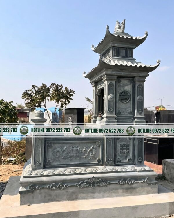 Mộ Đá 2 Mái – Kiểu Dáng Cân Đối, Bền Vững, Chuẩn Phong Thủy