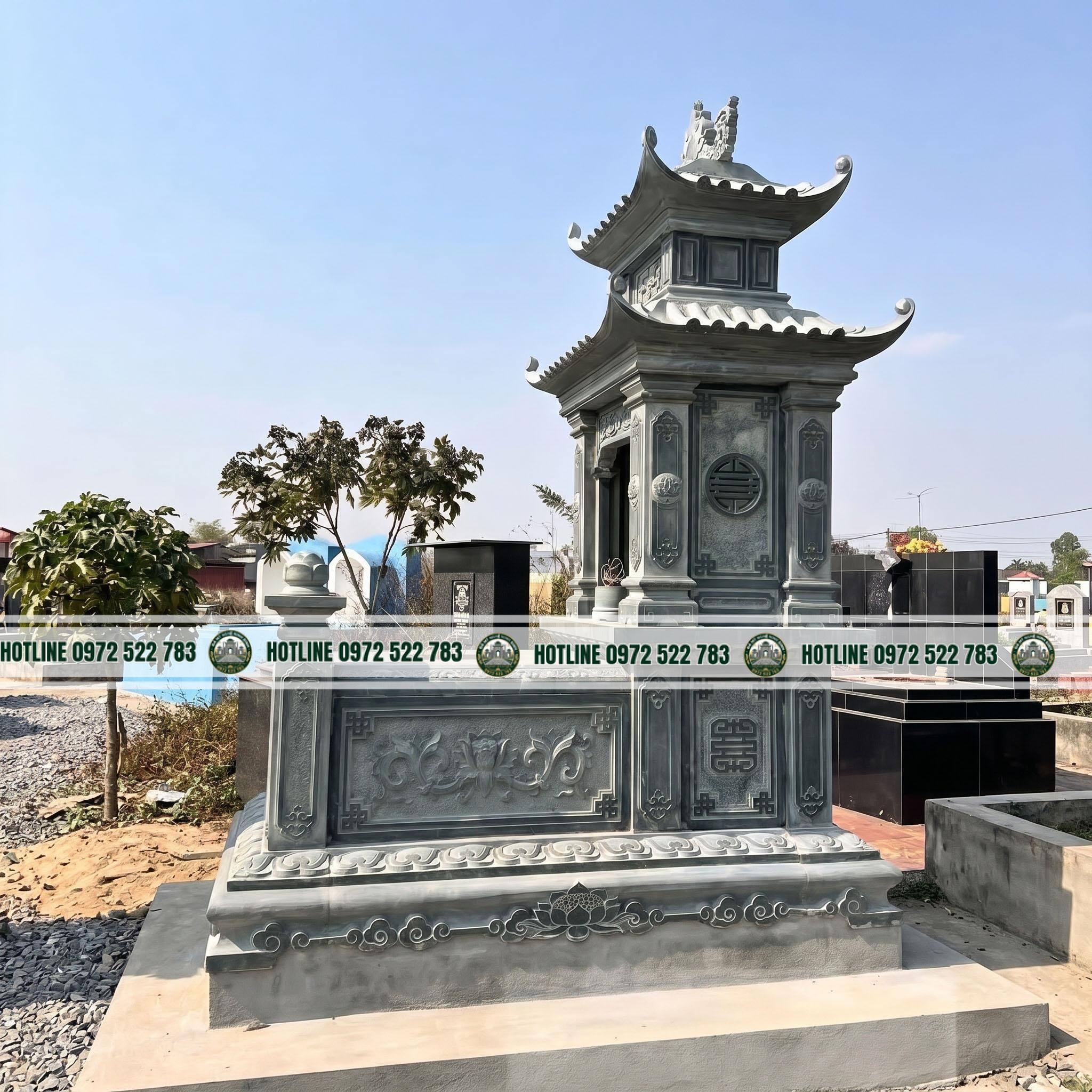 Mo-Da-Hai-Mai-Nguyen-Khoi-Cham-Chu-Phuc-Va-Hoa-Sen-2 Mộ Đá 2 Mái – Kiểu Dáng Cân Đối, Bền Vững, Chuẩn Phong Thủy