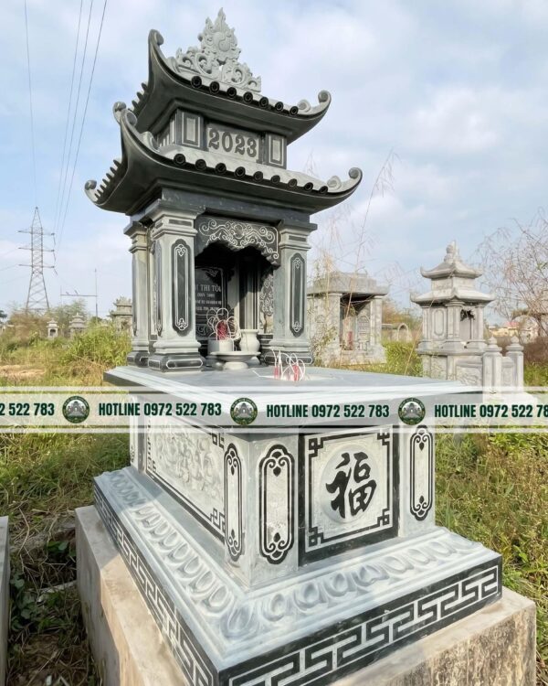 Mộ Đá 2 Mái – Kiểu Dáng Cân Đối, Bền Vững, Chuẩn Phong Thủy