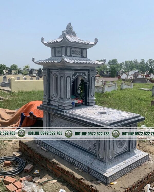 Mộ Đá 2 Mái – Kiểu Dáng Cân Đối, Bền Vững, Chuẩn Phong Thủy