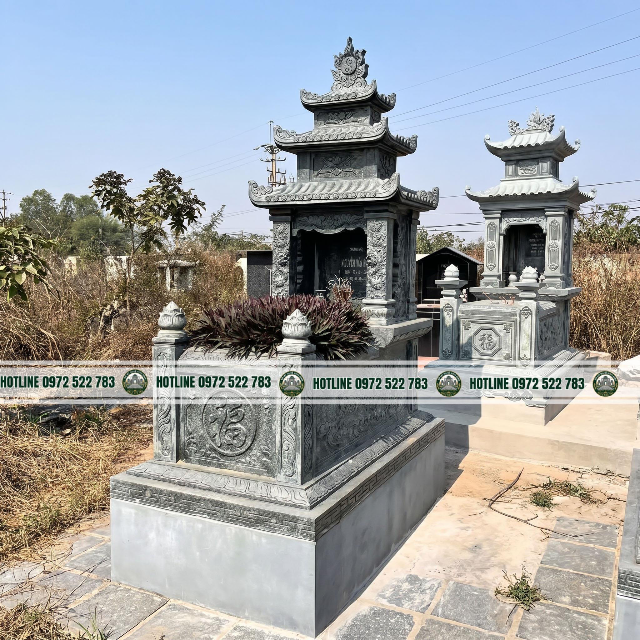 Mo-Da-Xanh-Tu-Nhien-Ba-Mai-Nguyen-Khoi-Cham-Chu-Phuc-Co-Bon-Hoa Mộ Đá 3 Mái – Kiến Trúc Bề Thế, Uy Nghi Cho Nơi An Nghỉ Tổ Tiên